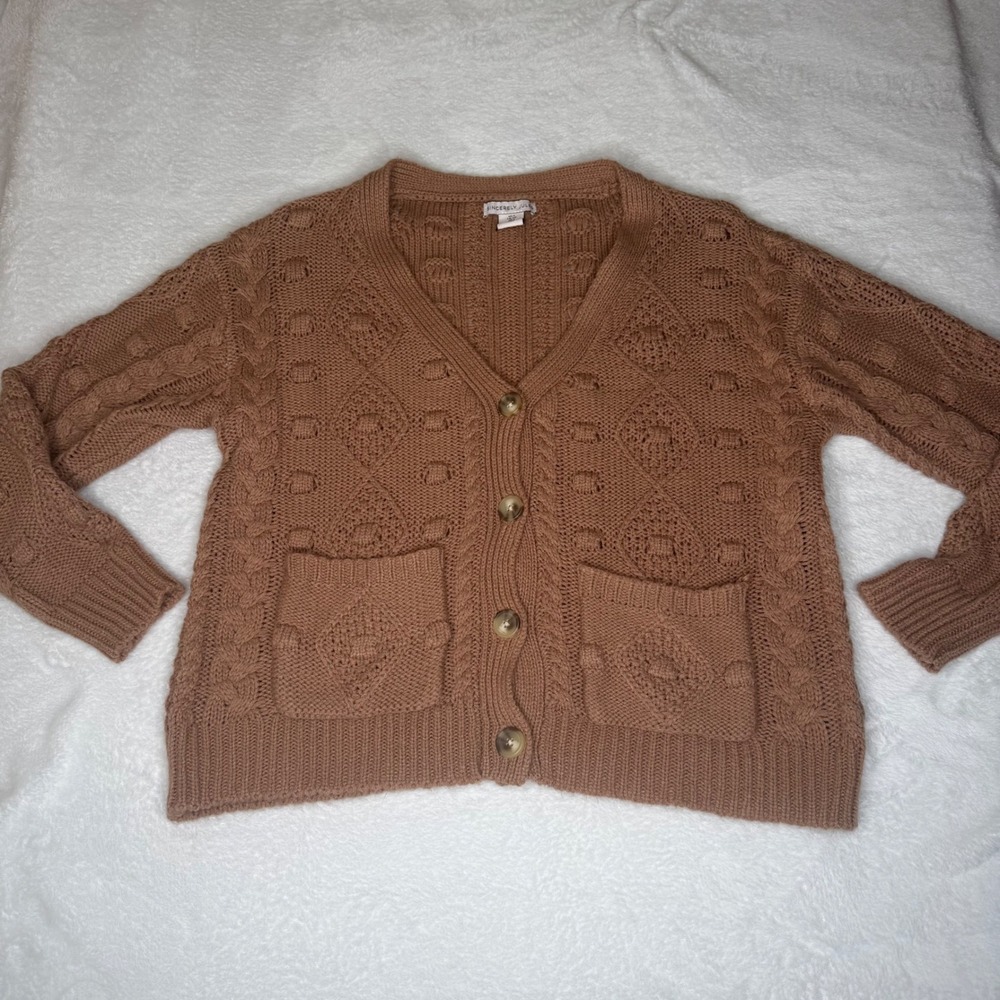 Sincerely Jules Women S Brown Cardigan Sweater Cable Knit V-Neck Preppy Fall